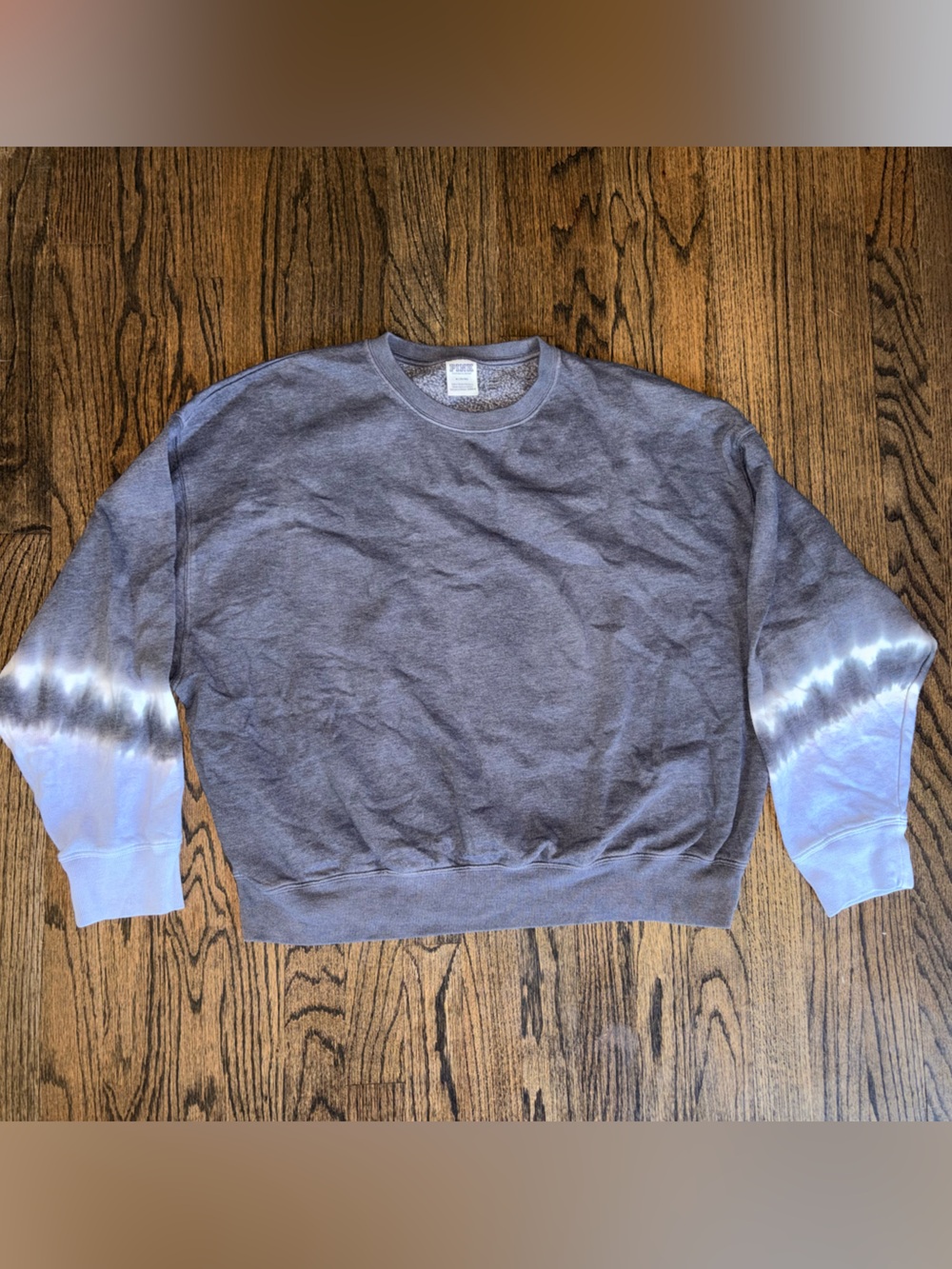 PINK Victoria's Secret Gray Crewneck Sweatshirt with Blue Tie-Dye Sleeves